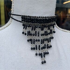 Vintage 90s Black Beaded Gothic Memory Wire Choker